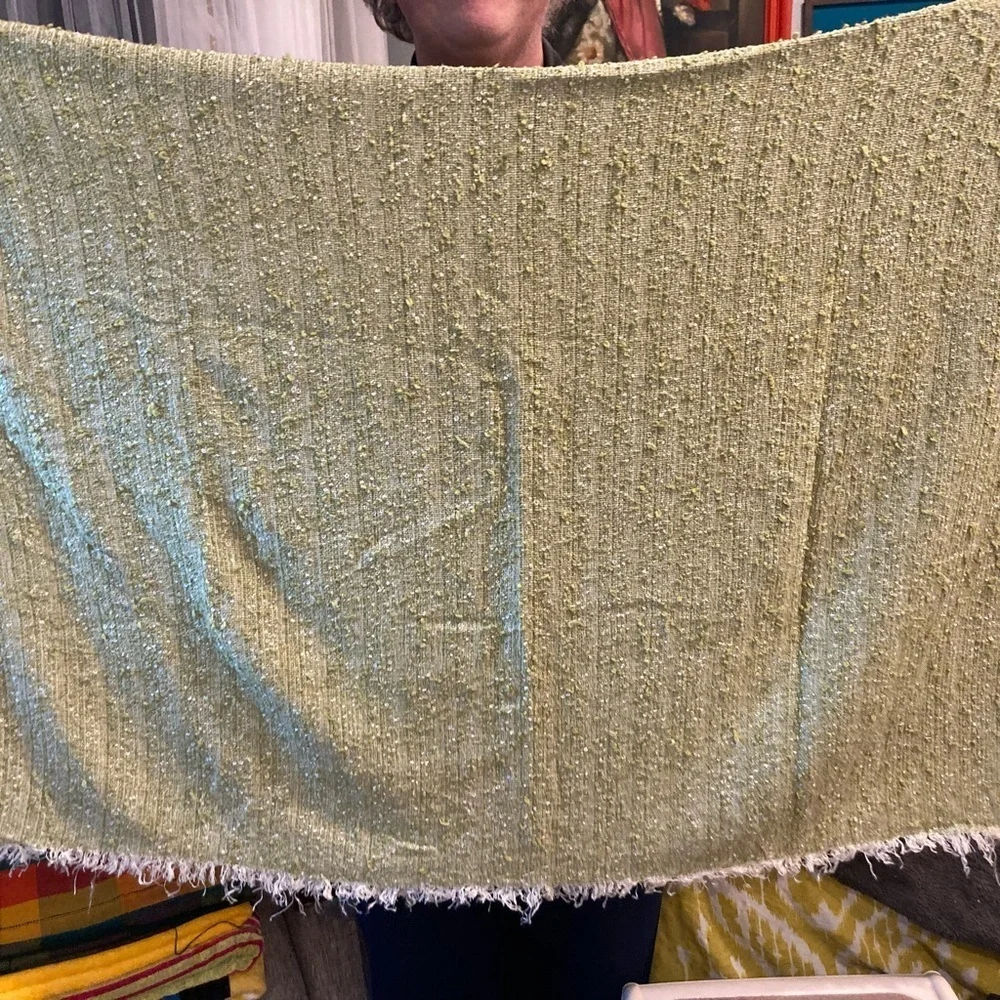 Vintage 1960’s‎ olive green nubby light thrown. 66” x 44”. 151
